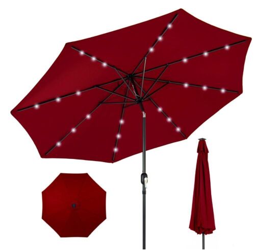 Solar LED Lighted Patio Umbrella w/ Tilt Adjustment, UV-Resistance - 10ft - Lot 666