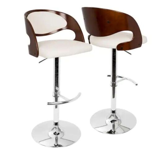 Lumisource Pino Adjustable Height Cherry and White Faux Leather Bar Stool  - Lot 55