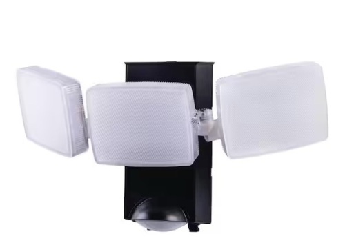 Lot of 2 270-Degree Black Motion Activated Battery Powered Outdoor 3-Head Dusk to Dawn LED Security Flood Light 1300 Lumens - Lot 99a
