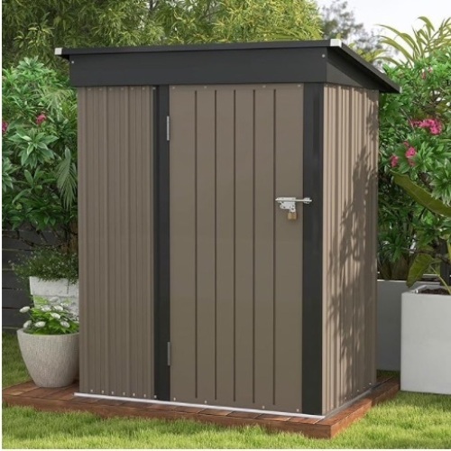 Patiowell 5x3 FT Outdoor Storage Shed, Tool Shed with Sloping Roof and Lockable Door, Metal Shed for Backyard Garden Patio Lawn, Brown - Lot 90