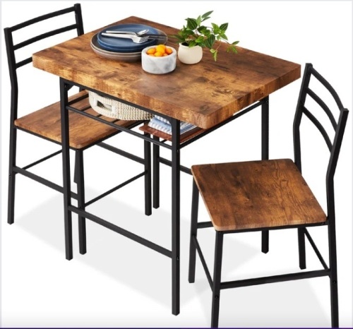 3-Piece Modern Square Dining Set w/ Storage Rack - Lot 93