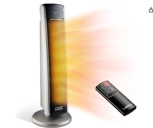 Lasko Oscillating Digital Ceramic Tower Heater for Large Rooms, with Adjustable Thermostat, Timer and Remote Control, 29 Inches, 1500W, Black, 5586 - Lot 460