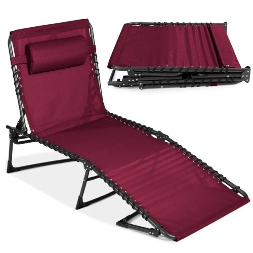 Portable Patio Chaise Lounge Chair Outdoor Recliner w/ Pillow   71"(L) x 27.5"(W) x 12"(H) - Lot 360b