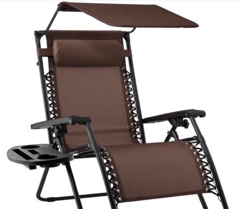 Folding Zero Gravity Recliner Patio Lounge Chair w/ Canopy, Side Tray - Lot 213