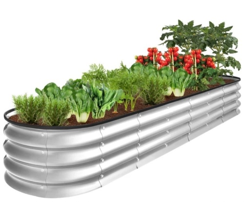 Outdoor Metal Raised Oval Garden Bed for Vegetables, Flowers - 8x2x1ft - Lot 216