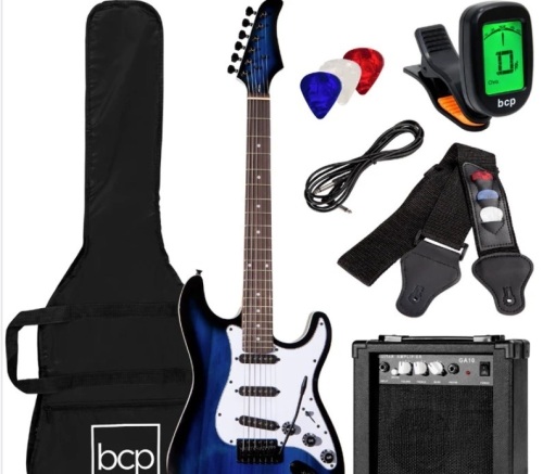 Beginner Electric Guitar Kit w/ Case, 10W Amp, Tremolo Bar - 39in - Lot 227