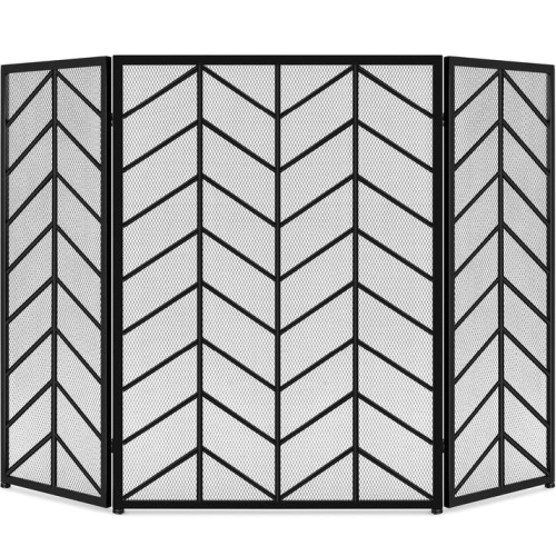 3-Panel Iron Chevron Fireplace Screen w/ Handles - 52x31in - Lot 590