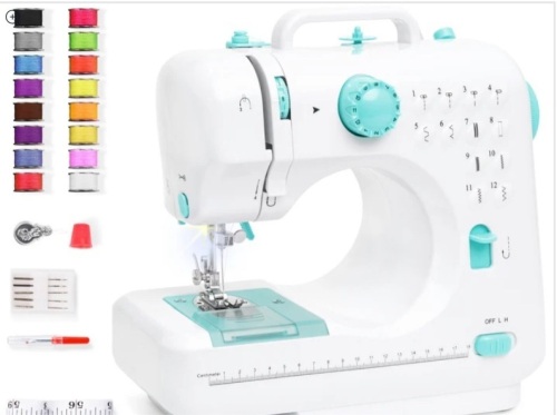 6V Portable Foot Pedal Sewing Machine w/ 12 Stitch Patterns - Lot 593