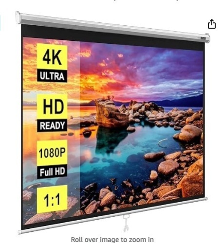 VIVOHOME 120 Inch Manual Pull Down Projector Screen, 1:1 HD Retractable Widescreen for Movie Home Theater Cinema Office Video Game - Lot 166a