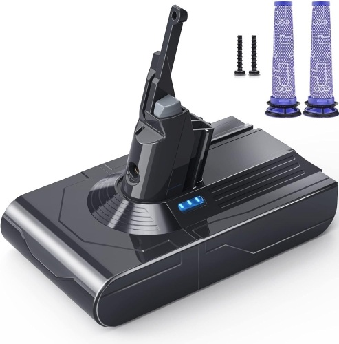 Morpilot Battery for Dyson V8, 21.6V 5000mAh Li-ion Battery Compatible with SV10 V8 Animal V8 Absolute V8 Motorhead V8 Carbon Fiber V8 Fluffy Series Cordless Vacuum, 2 Filters and 2 Screws Included  - Lot 236
