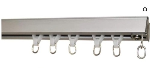 White Ceiling Curtain Track Set with Wheeled Carriers and Hooks  - Lot 352a
