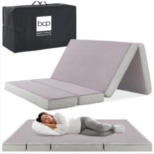 Folding Portable Gray Mattress Topper w/ Plush Foam - 4in full size - Lot 407a