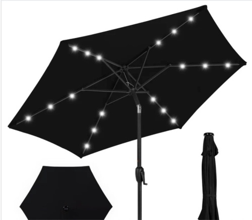 Outdoor Solar Patio Umbrella w/ Push Button Tilt, Crank Lift - 7.5ft - Lot 273c