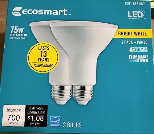 Case of ecosmart 75w led bulbs,12-2packs-24 bulbs total - Lot 354