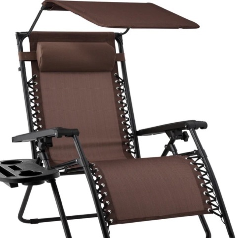Folding Zero Gravity Recliner Patio Lounge Chair w/ Canopy, Side Tray - Lot 246