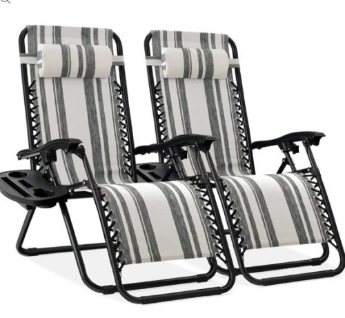 Set of 2 Adjustable Zero Gravity Patio Chair Recliners w/ Cup Holders - Lot 122