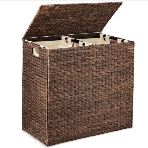 Large Water Hyacinth Double Laundry Hamper Basket w/ 2 Liner Bags - Lot 135
