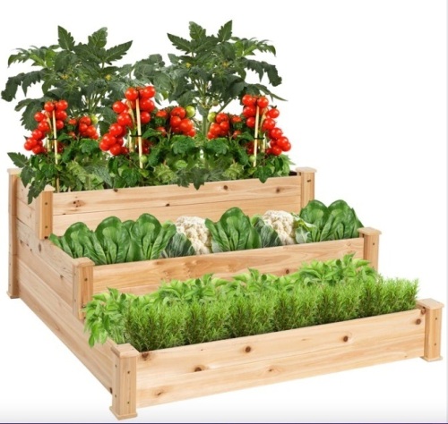 3-Tier Raised Fir Wood Garden Bed Planter w/ Stackable & Flat Setup - Lot 148