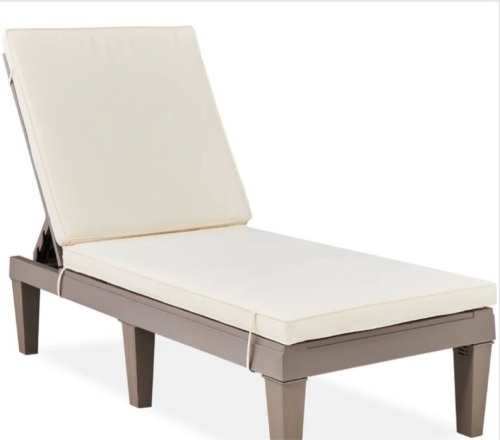 Outdoor Patio Lounge Chair, Resin Chaise Lounger w/ Seat Cushion, 5 Positions - Lot 250