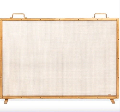 Single Panel Handcrafted Steel Mesh Fireplace Screen w/ Handles - 38x27in - Lot 150