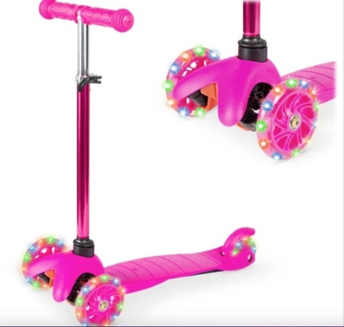 Kids Mini Kick Scooter Toy w/ Colorful Light-Up Wheels, Adjustable T-Bar - Lot 156