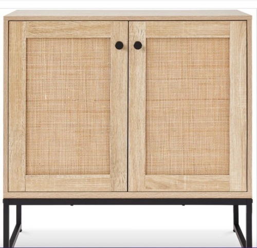 2-Door Rattan Storage Cabinet Accent Furniture for Living Room w/ Foot Pads - Lot 167