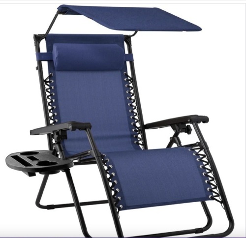 Folding Zero Gravity Recliner Patio Lounge Chair w/ Canopy, Side Tray - Lot 168