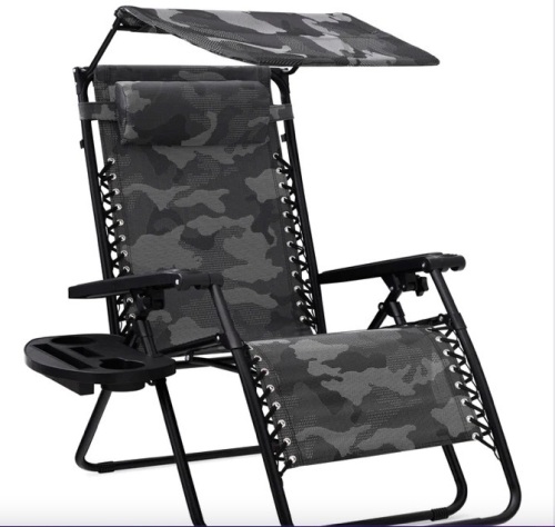 Folding Zero Gravity Recliner Patio Lounge Chair w/ Canopy, Side Tray - Lot 169