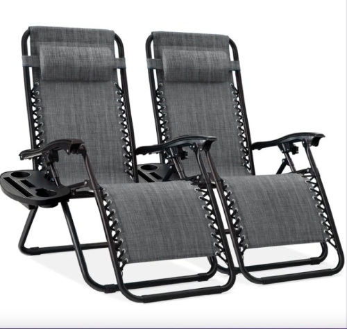 Set of 2 Adjustable Zero Gravity Patio Chair Recliners w/ Cup Holders - Lot 170