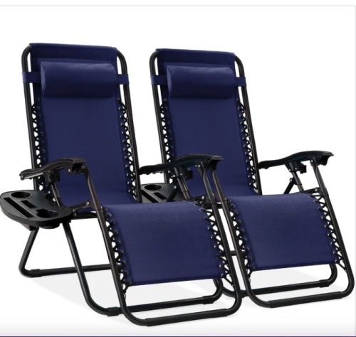 Set of 2 Adjustable Zero Gravity Patio Chair Recliners w/ Cup Holders - Lot 171