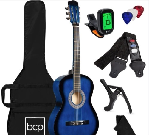 Beginner Acoustic Guitar Set w/ Case, Strap, Digital Tuner, Strings - 38in - Lot 595