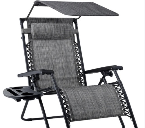 Folding Zero Gravity Recliner Patio Lounge Chair w/ Canopy, Side Tray - Lot 596