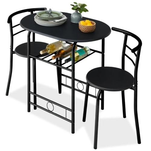 3-Piece Wooden Table & Chairs Dining Set w/ Lower Storage Shelf - Lot 593