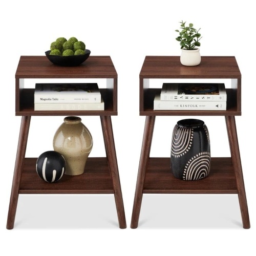 Set of 2 Mid-Century Modern End Tables w/ Cubby, Shelf 18.5"(L) x 16.75"(W) x 23.75"(H) - Lot 611