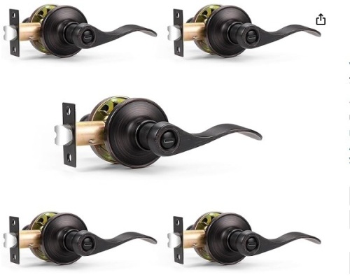Probrico Wave Style Privacy Door Levers Keyless Handles for Bedroom or Bathroom Oil Rubbed Bronze Leversets Interior Locksets,Left/Right Handed 5 pack - Lot 597