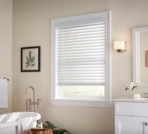 White Cordless 2 in. Faux Wood Blind 27" wide, 64" high - Lot 600