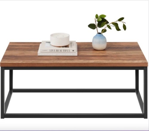 44in Modern Industrial Rectangular Wood Grain Coffee Table w/ Metal Frame - Lot 173