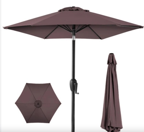 Outdoor Market Patio Umbrella w/ Push Button Tilt, Crank Lift - 7.5ft - Lot 178