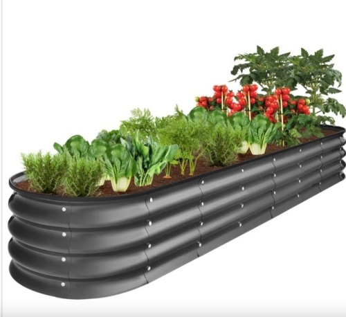Outdoor Metal Raised Oval Garden Bed for Vegetables, Flowers - 8x2x1ft - Lot 179