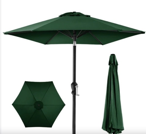 Outdoor Market Patio Umbrella w/ Push Button Tilt, Crank Lift - 7.5ft - Lot 180
