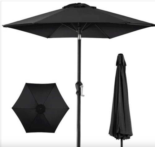 Outdoor Steel Market Patio Umbrella Decoration w/ Tilt, Crank Lift - 10ft - Lot 181