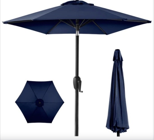Outdoor Market Patio Umbrella w/ Push Button Tilt, Crank Lift - 7.5ft - Lot 591