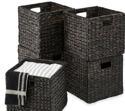 Set of 5 Collapsible Hyacinth Storage Baskets w/ Inserts - 13x13in - Lot 599