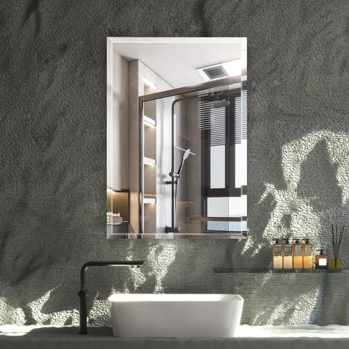 B&C 24x32 Frameless Rectangle Mirror, 1" Beveled Polished Edge, Bathroom Vanity Mirror for Wall, Modern Simple Mirror  - Lot 596