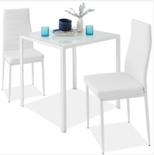 3-Piece Dining Table Set w/ Glass Top, Leather Chairs - Lot 293c