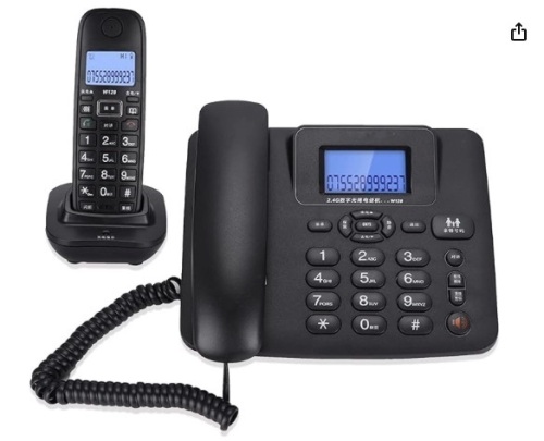 W128 2.4GHz Intelligent Digital Wireless Telephone Landline One for One Support Call Forwarding, Three Way Real time Calls (US Plug 100 240V)(Black) - Lot 141e