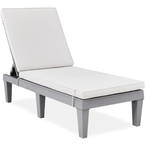 Outdoor Patio Lounge Chair, Resin Chaise Lounger w/ Seat Cushion, 5 Positions 62"(L) x 22.6"(W) x 34.5"(H) - Lot 253