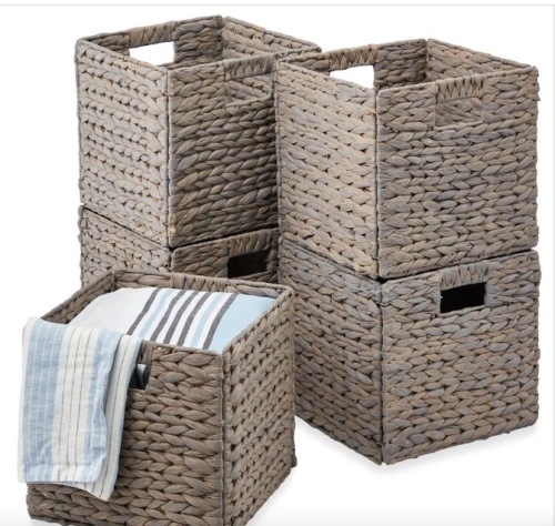 Set of 5 Collapsible Hyacinth Storage Baskets w/ Inserts - 10.5x10.5in - Lot 368