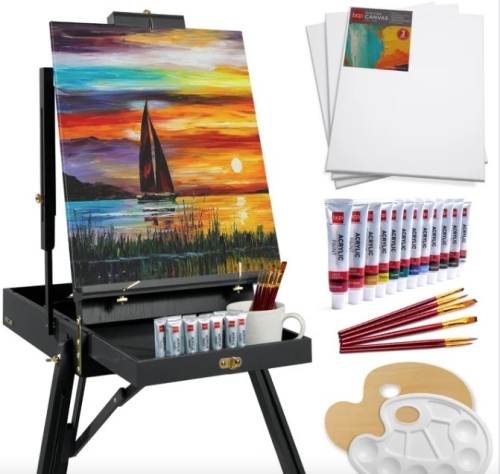Portable Wooden French Easel w/ 32pc Beginners Kit - Lot 369