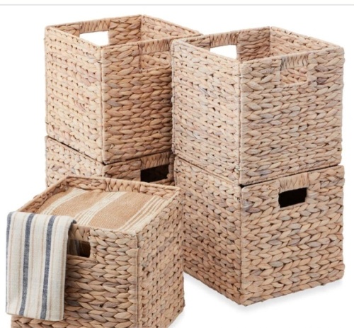 Set of 5 Collapsible Hyacinth Storage Baskets w/ Inserts - 10.5x10.5in - Lot 280